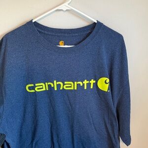 Carhartt Navy Long Sleeve Tee with Neon Logo